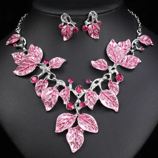 Aurora Bloom Set – Colorful Leaf Rhinestone Jewelry by Ravibe