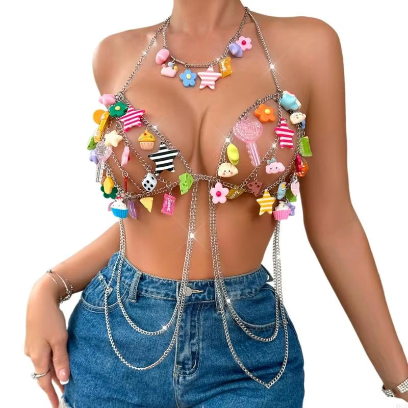 Ravibe Metal Chain Tassel Halterneck Festival Top