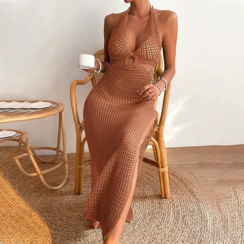 Ravibe Festival Beach Dress – Sexy Hollow Knit Bikini Cover-Up