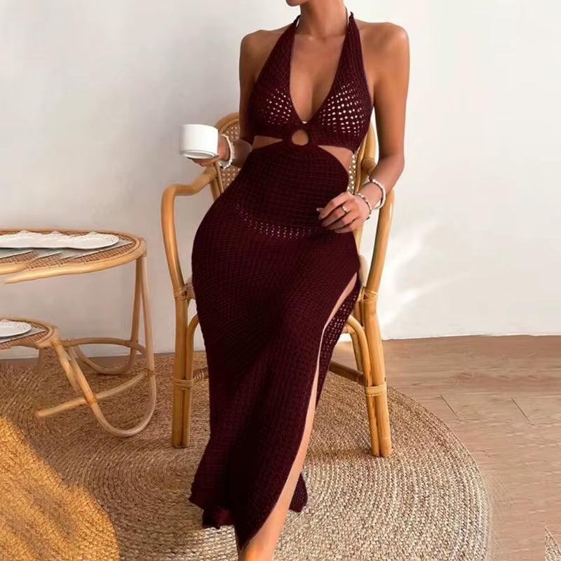 Ravibe Festival Beach Dress – Sexy Hollow Knit Bikini Cover-Up